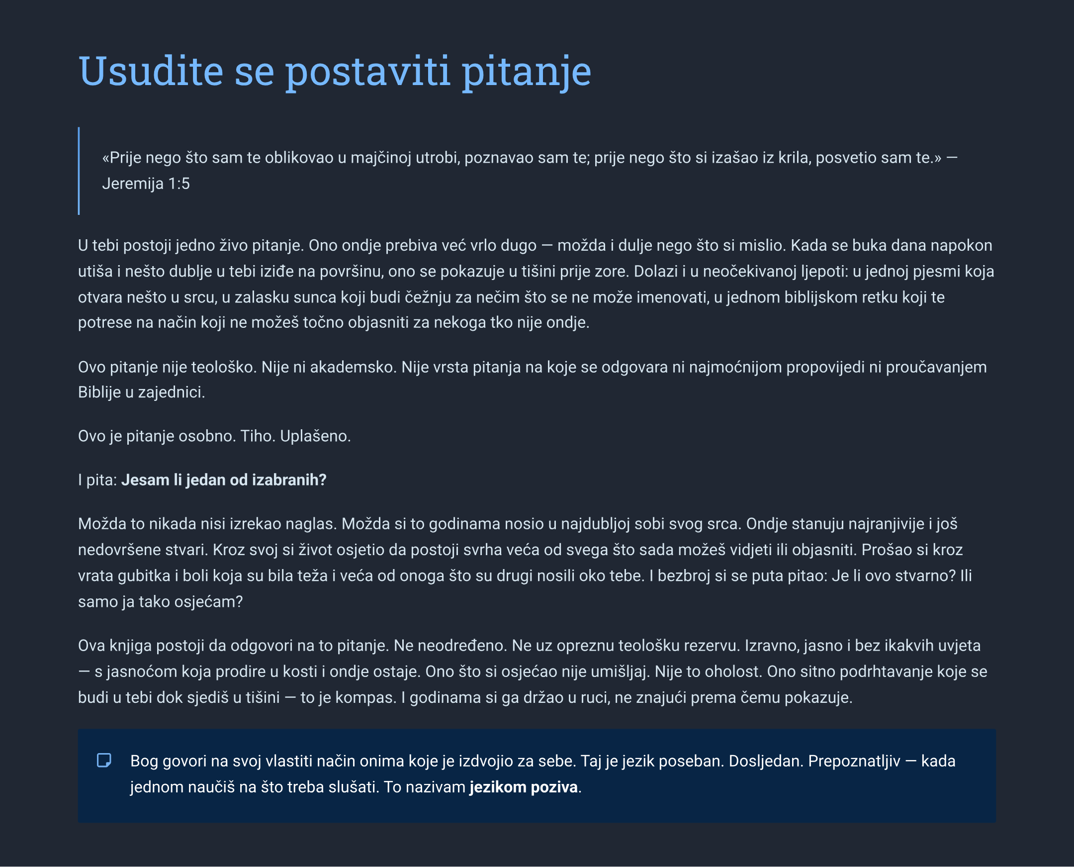 Jesi Li Jedan od Izabranih? Kako Prepoznati Poziv Nad Svojim Životom